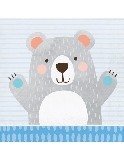 Serviettes en papier petit ours gris pour baby shower bleu et gris