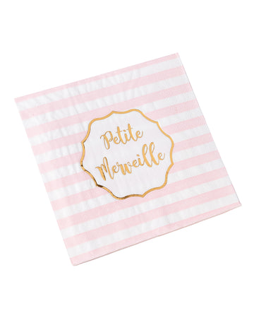 16 růžových pruhovaných papírových ubrousků 33 x 33 cm zlatá