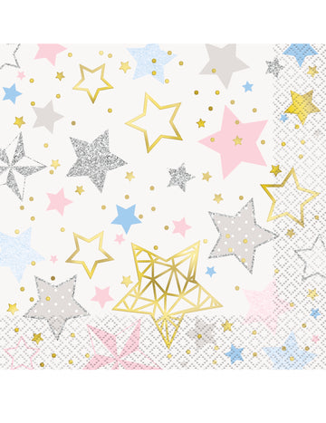 16 třpytivých třpytivých malých hvězdičkových papírových ubrousků 33 x 33 cm s malými hvězdičkami