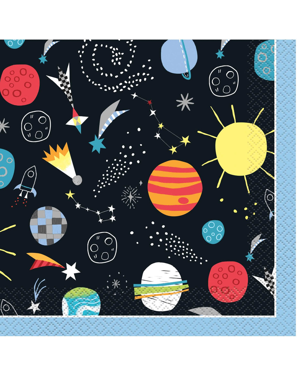 Univerzální černé papírové ubrousky s motivy planet a raket