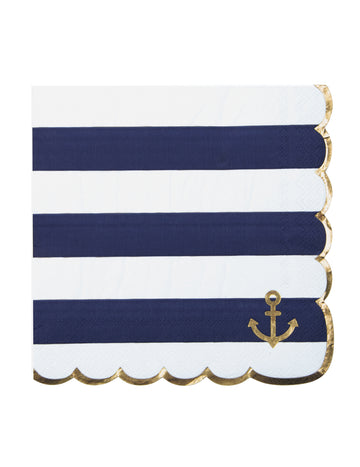 16 vroubkovaných námořnických papírových ubrousků 33 x 33 cm se zlatými okraji