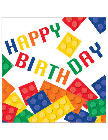 Serviettes en papier jeu de construction happy birthday pour anniversaire aux blocs colorés