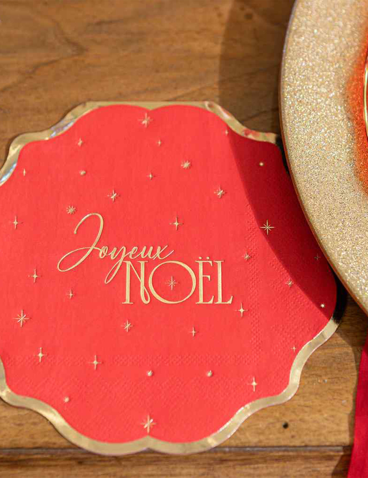16 serviettes Joyeux Noël L'Intemporel rouge et or 32 x 32 cm