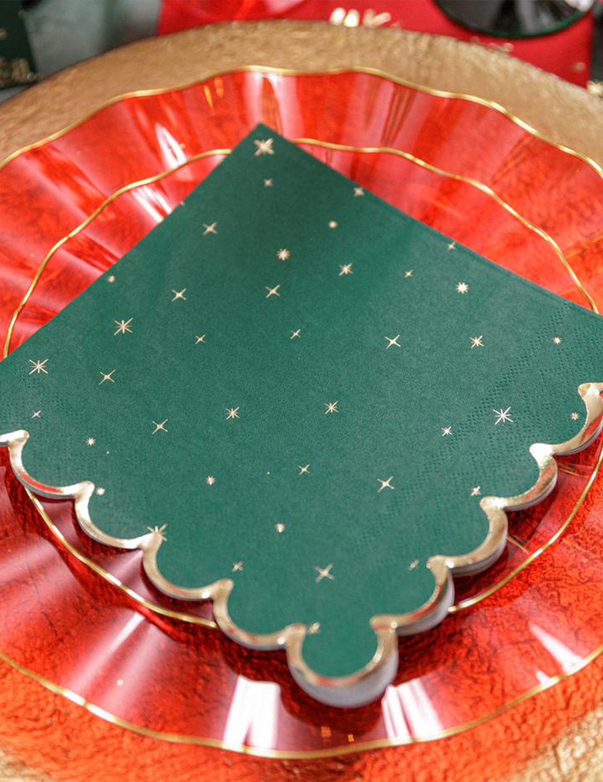 16 serviettes L'Intemporel vert anglais et or 33 x 33 cm