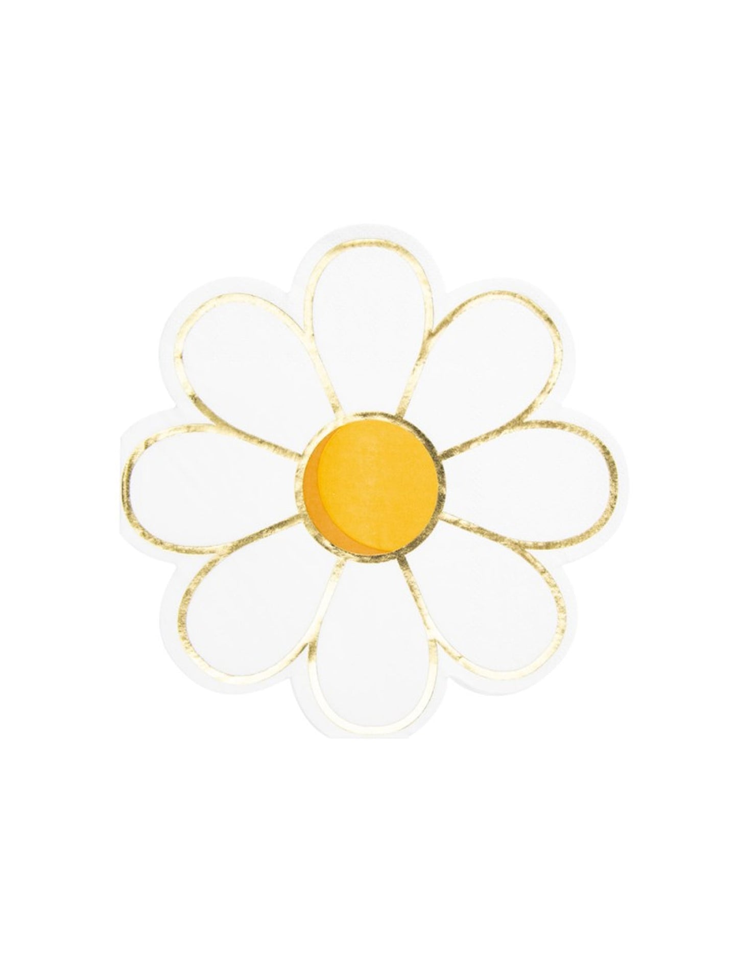 Serviettes Marguerite pour fête blanches avec cœur jaune et liseré doré
