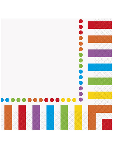 16 narozeninových papírových ubrousků pruhovaných 33 x 33 cm vícebarevných s puntíky 