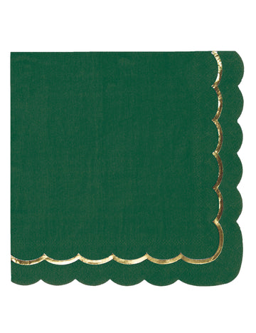 16 vroubkovaných zelených a zlatých papírových ubrousků 33 x 33 cm na Vánoce