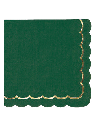 Serviettes festonnées en papier Noël pour fête vert et or