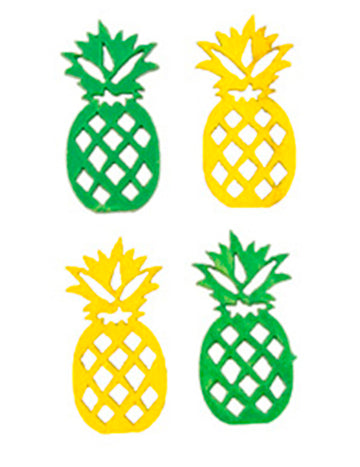 18 žlutých a zelených dřevěných ananasů 3,5 x 1,7 cm pro dekoraci stolu