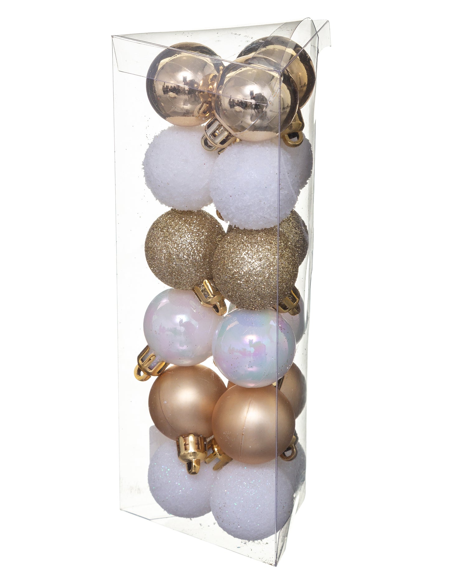 18 mini bílých a zlatých vánočních koulí 3 cm matné a lesklé