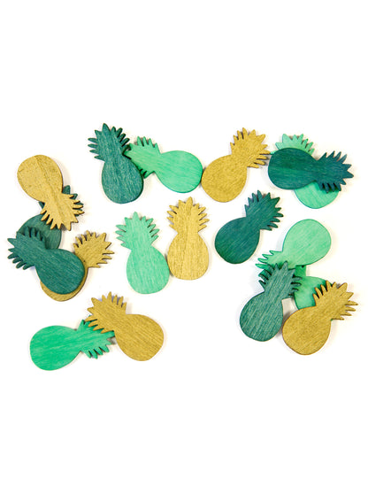 18 zlatých a zelených ananasových stolních konfet 10 g tropická atmosféra