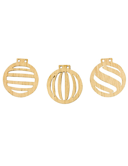 18 dřevěných prořezávaných konfet vánoční koule 2,5 x 2,3 cm 