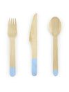 Couverts en bois ménagère de fête pour table bleu ciel