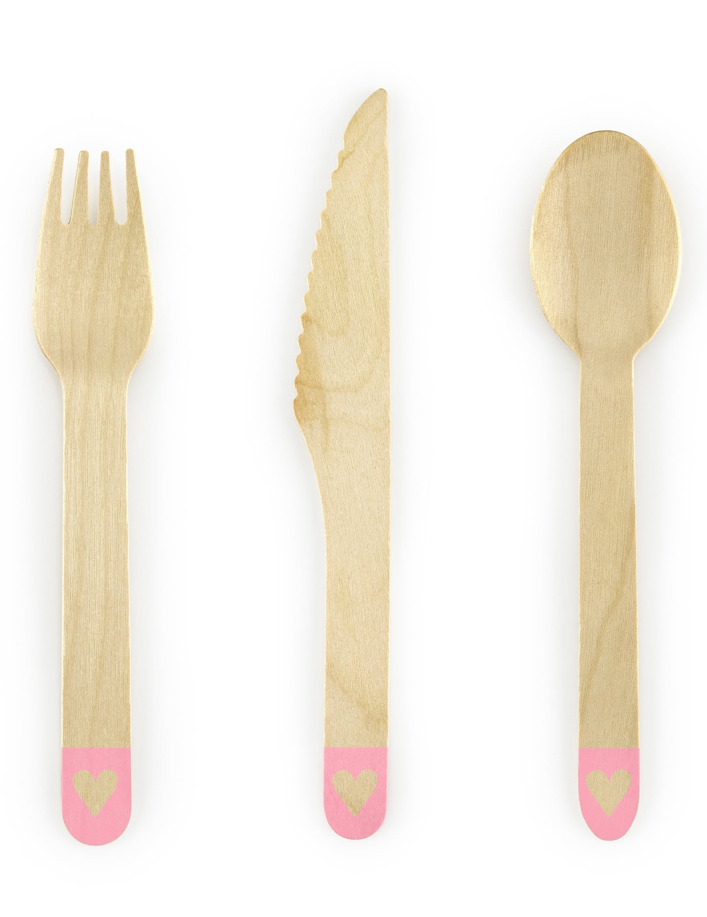 18 couverts en bois rose avec cœur 16 cm jetables