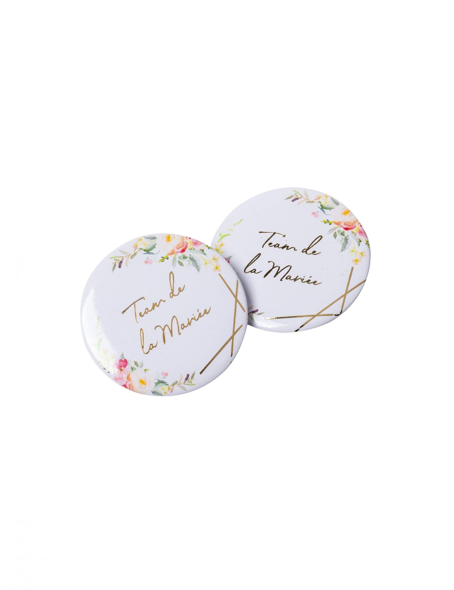 Badges team de la mariée pour femme à fleurs aquarelle et lettrage doré