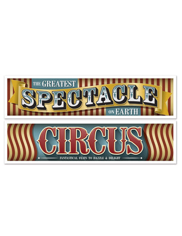 2 vintage cirkusové bannery 38 cm x 1,5 m