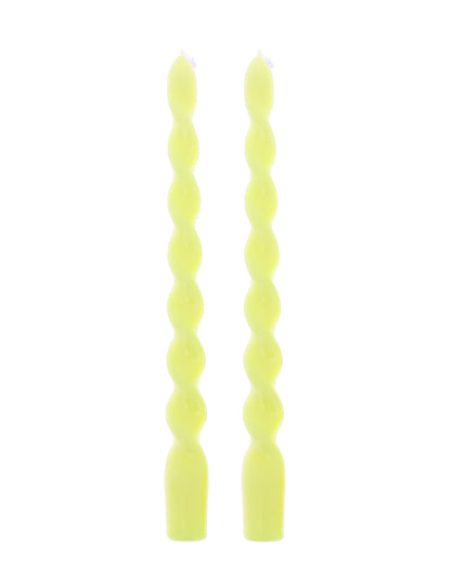 2 gedrehte gelbe Kerzen 25 cm