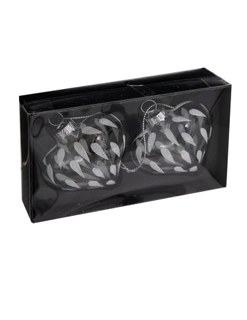 2 sněhové koule z matného srdíčka 6 cm pověsit