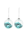 Boules en verre de Noël pour sapin transparentes avec paillettes bleues