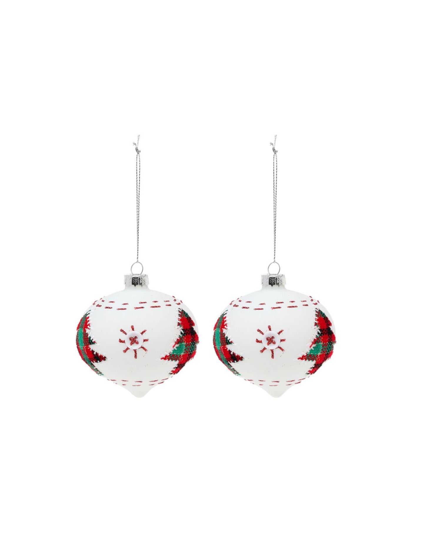 2 bílé skleněné koule se stromečky 8 cm 