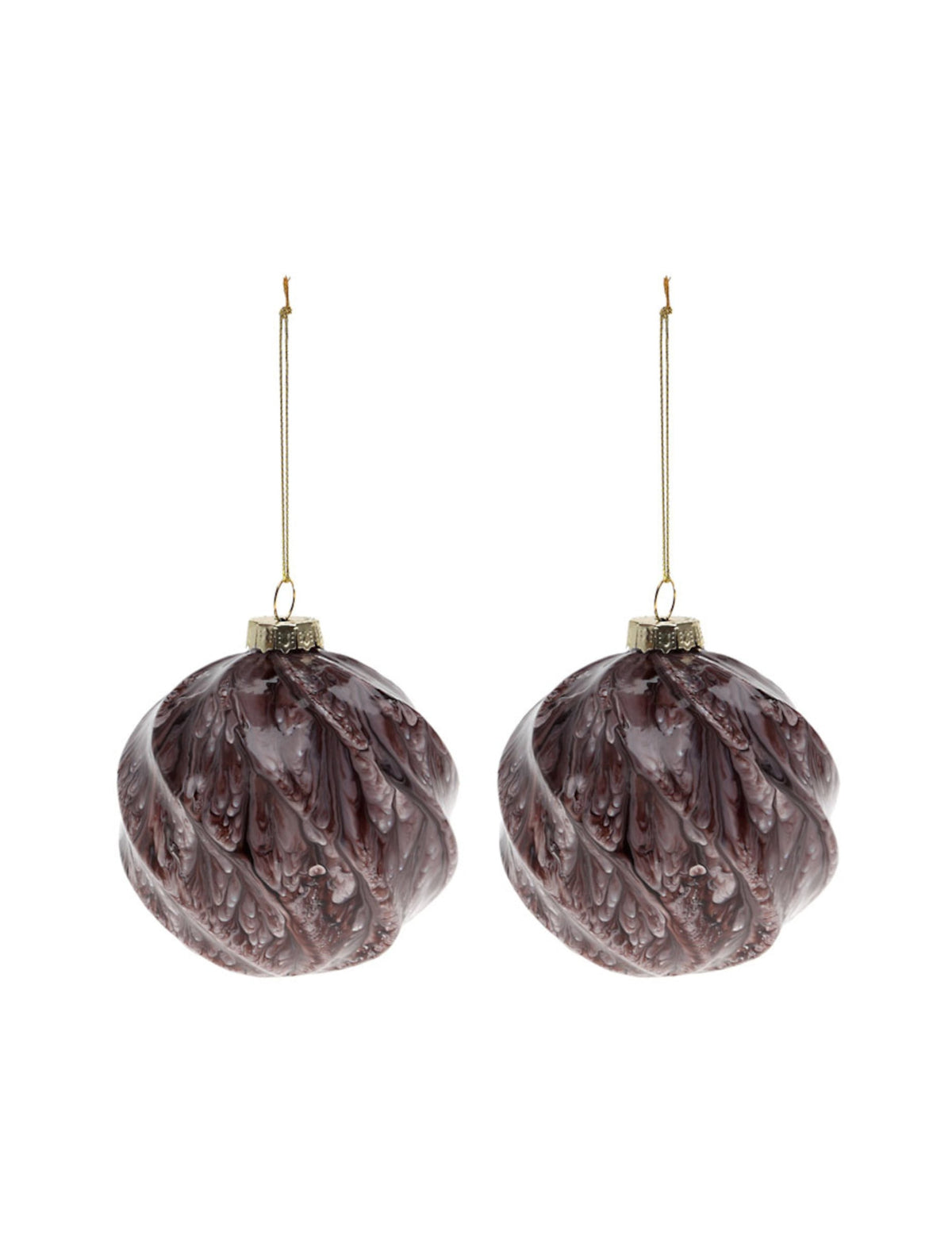 Lot de 2 boules en verre marbrées pour sapin de Noël marron effet écorce