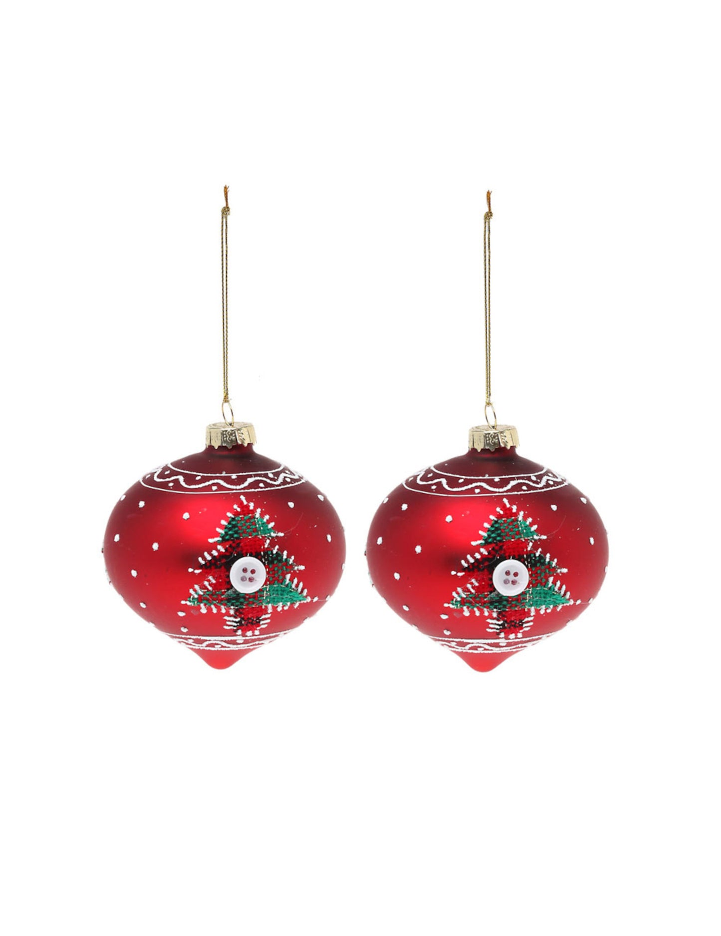 2 červené skleněné koule se stromečky 8 cm 
