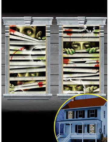 2 zombie v dekoracích oken z doby lockdownu