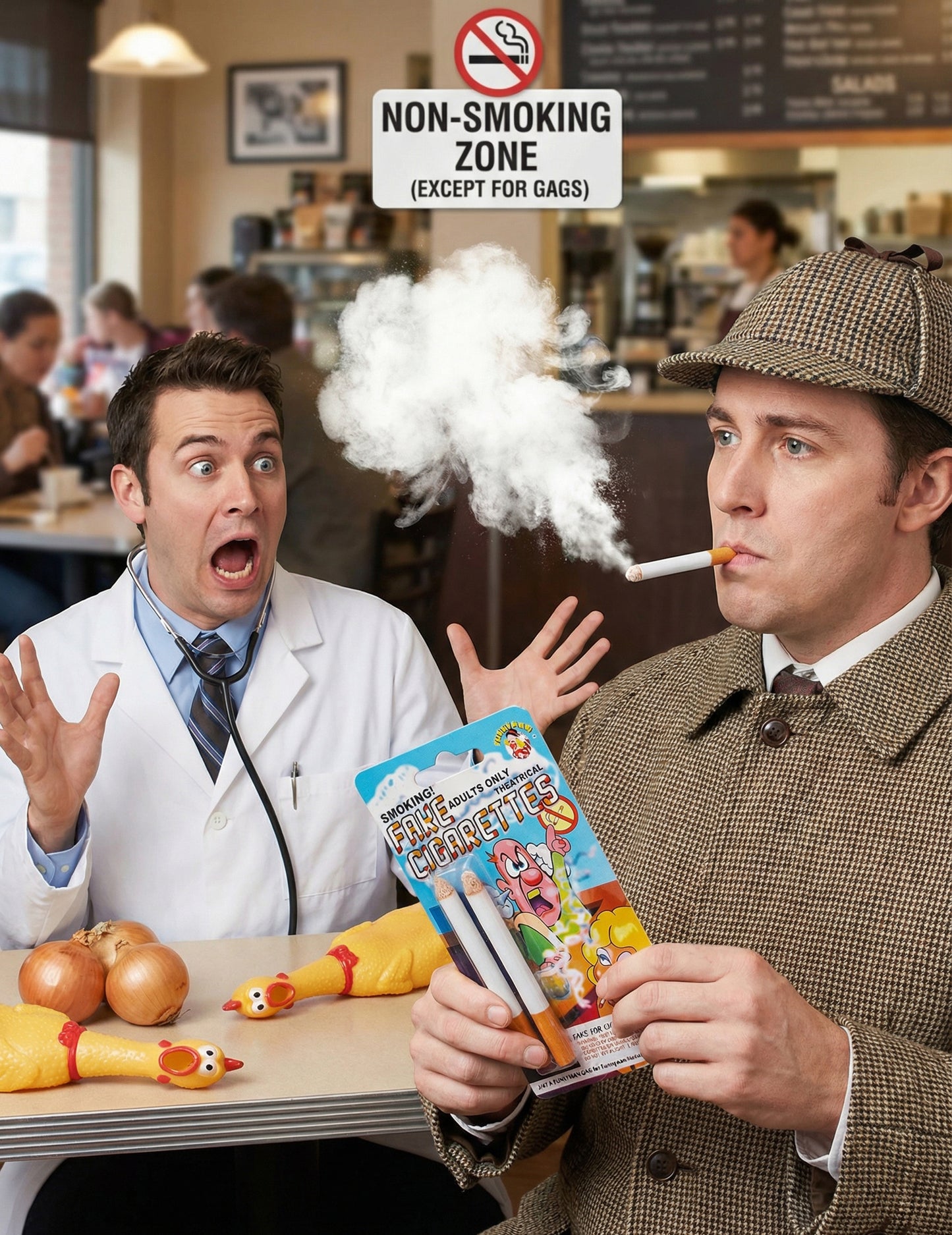 2 kouřící falešné cigarety - žertovné předměty 