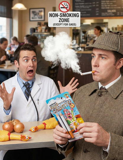 2 kouřící falešné cigarety - žertovné předměty 