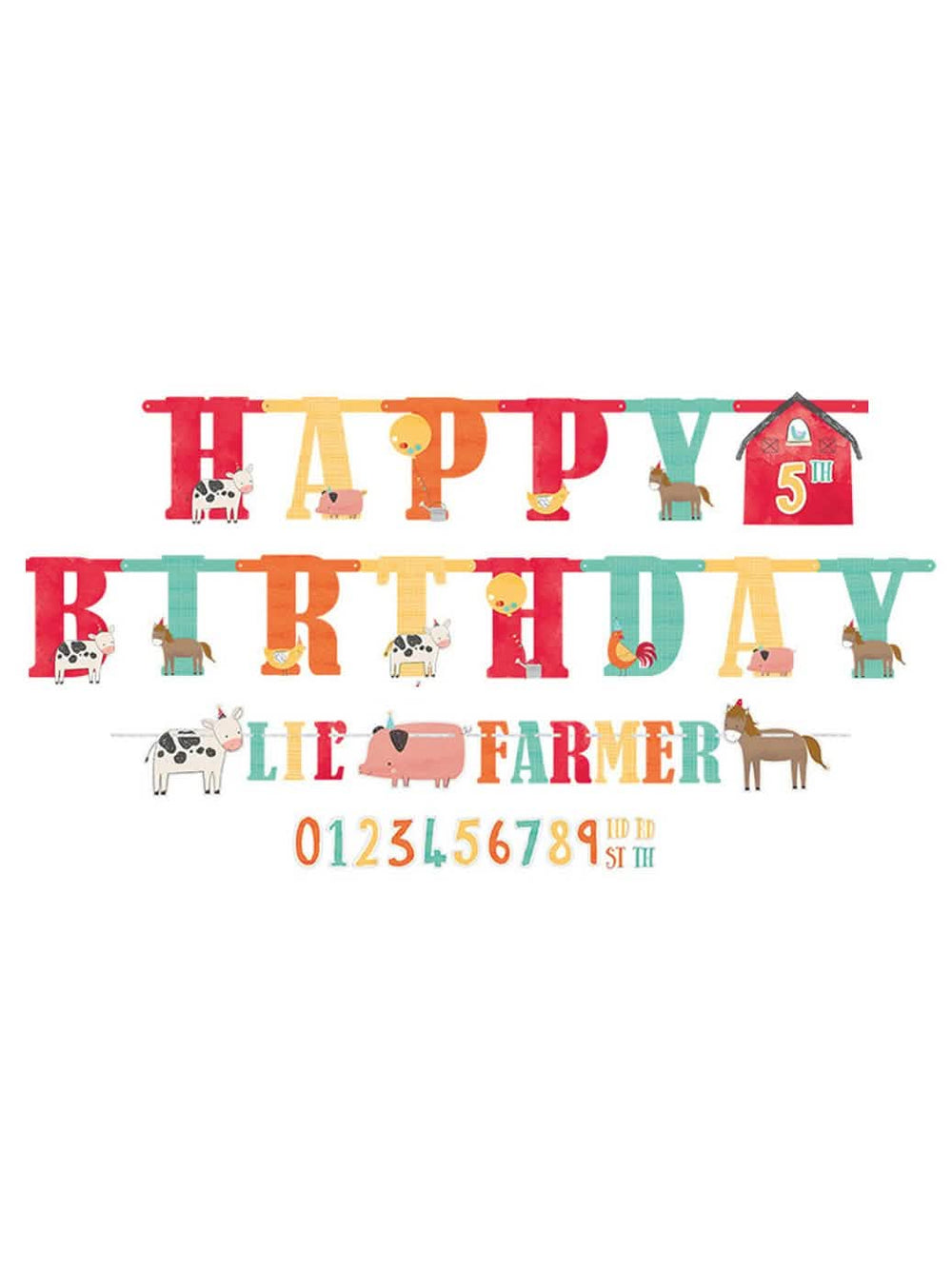 Girlandy Happy Birthday na farmě se zvířata pro dítě vícebarevné přizpůsobitelné