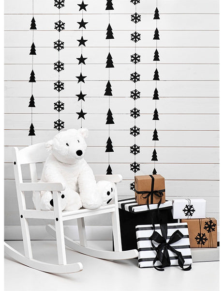 2 černé girlandy sněhové vločky 180 cm Vánoce