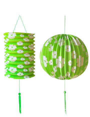 2 zelené lucerny s bílými havajskými květinami