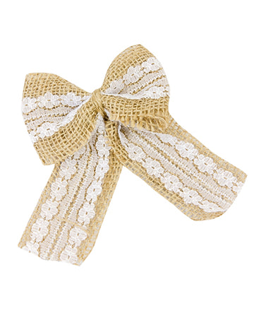 2 pytlovinové a krajkové mašle 12 x 9 cm venkovská svatba