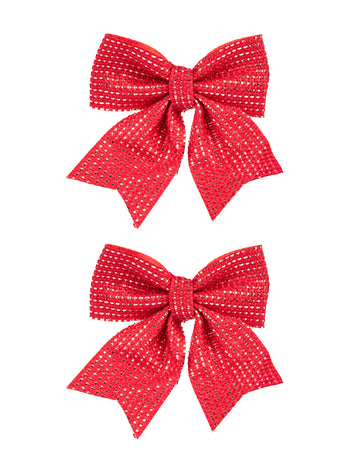 2 červené a zlaté jutové mašle 12 x 13 cm vánoční dekorace