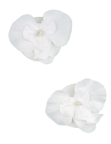 2 bílé plovoucí orchideje 6 x 8 cm s perličkou uprostřed 