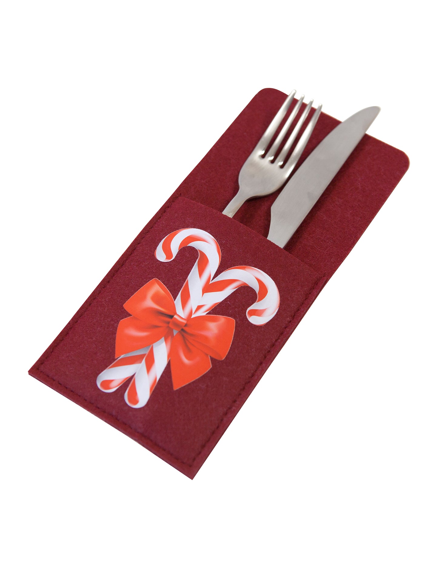 2 kapsičky na příbory z červené a bílé cukrové plsti