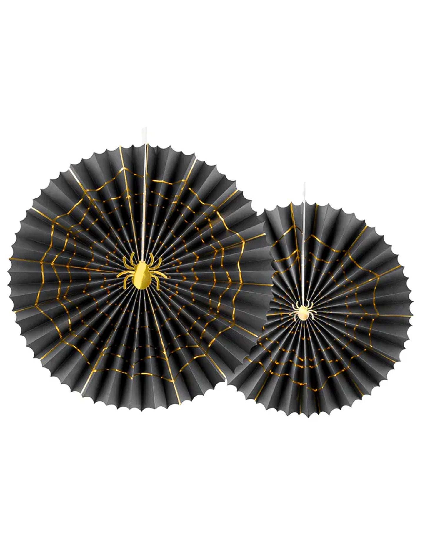 2 ozdobné černé a zlaté pavoučí papírové rozety 32 a 40 cm na halloween