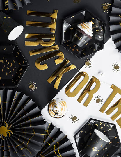 2 ozdobné černé a zlaté pavoučí papírové rozety 32 a 40 cm na halloween