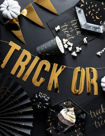 2 ozdobné černé a zlaté pavoučí papírové rozety 32 a 40 cm na halloween