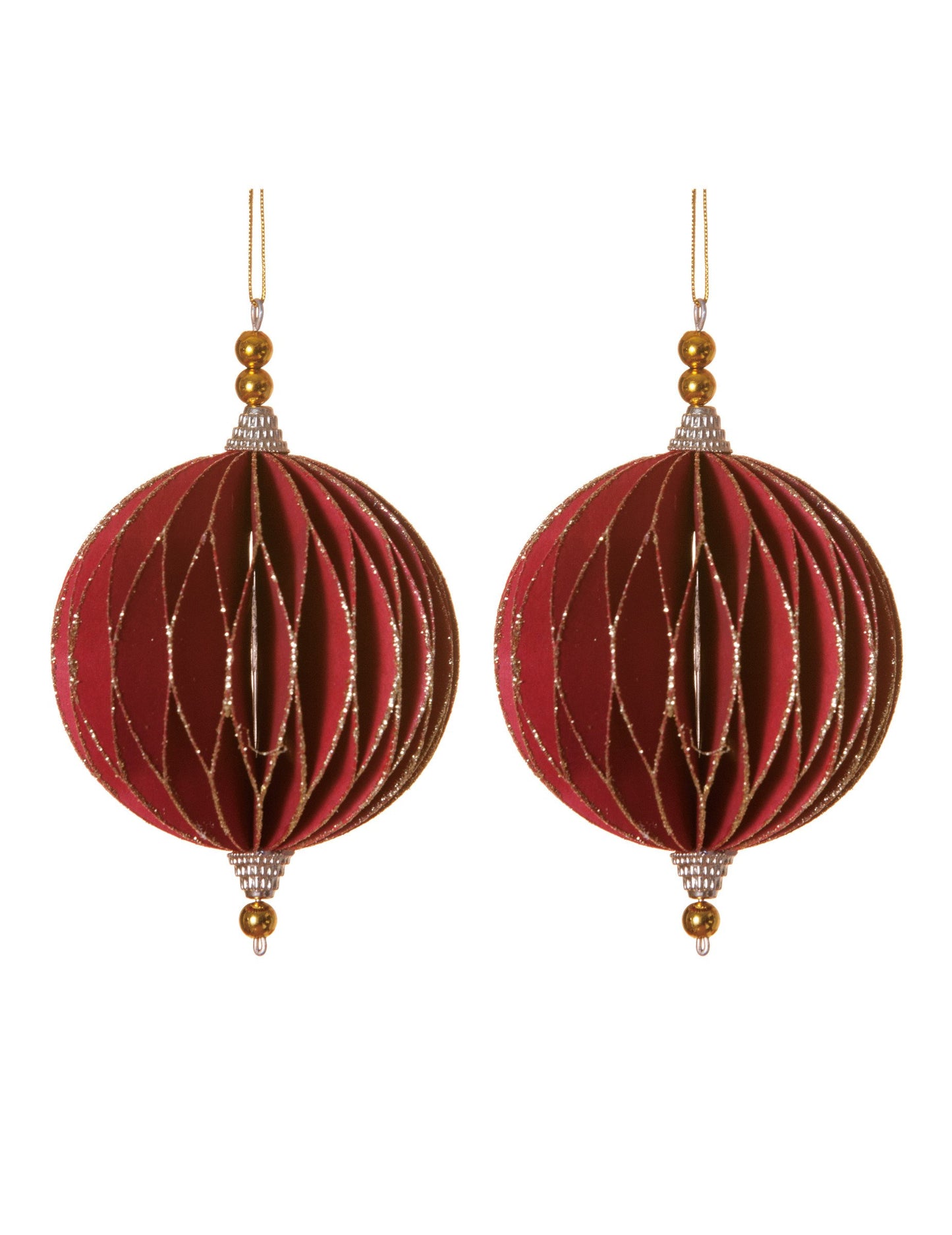 2 červené kulaté origami přívěsky 13 cm