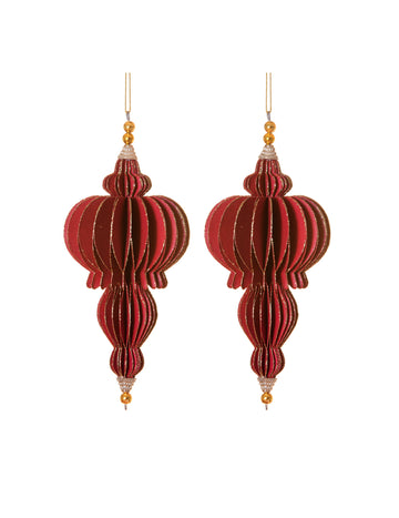 2 červené origami závěsy 13 cm