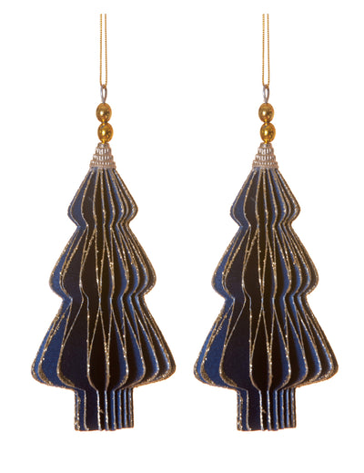 Suspensions origami sapins pour décoration bleus et or