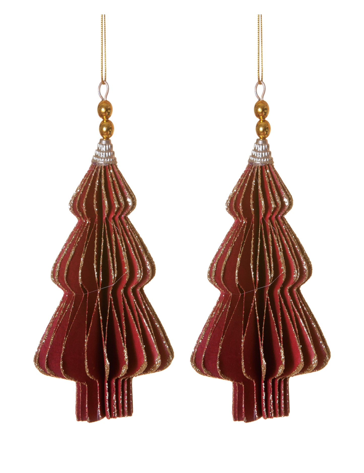 2 závěsné origami červené stromečky 13 cm 