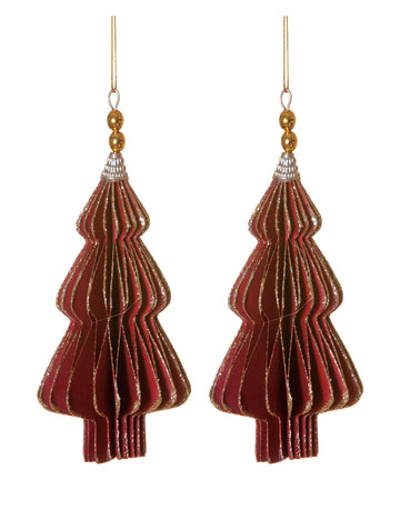 2 závěsné origami červené stromečky 13 cm 