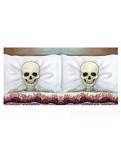 Taies d'oreiller squelette Halloween blanches avec motif crâne