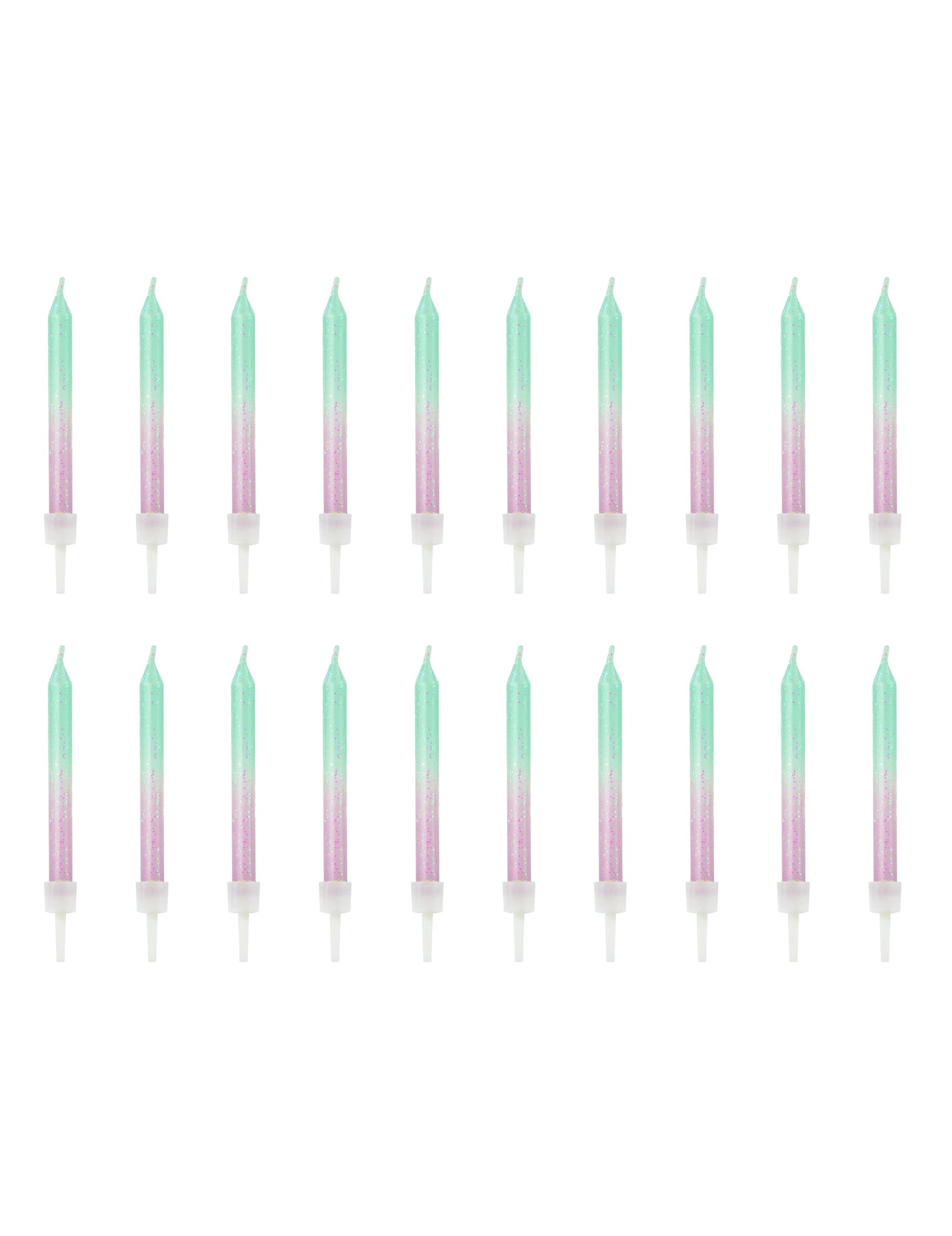 Vue de l'ensemble des 20 pièces des bougies d'anniversaire iridescentes
