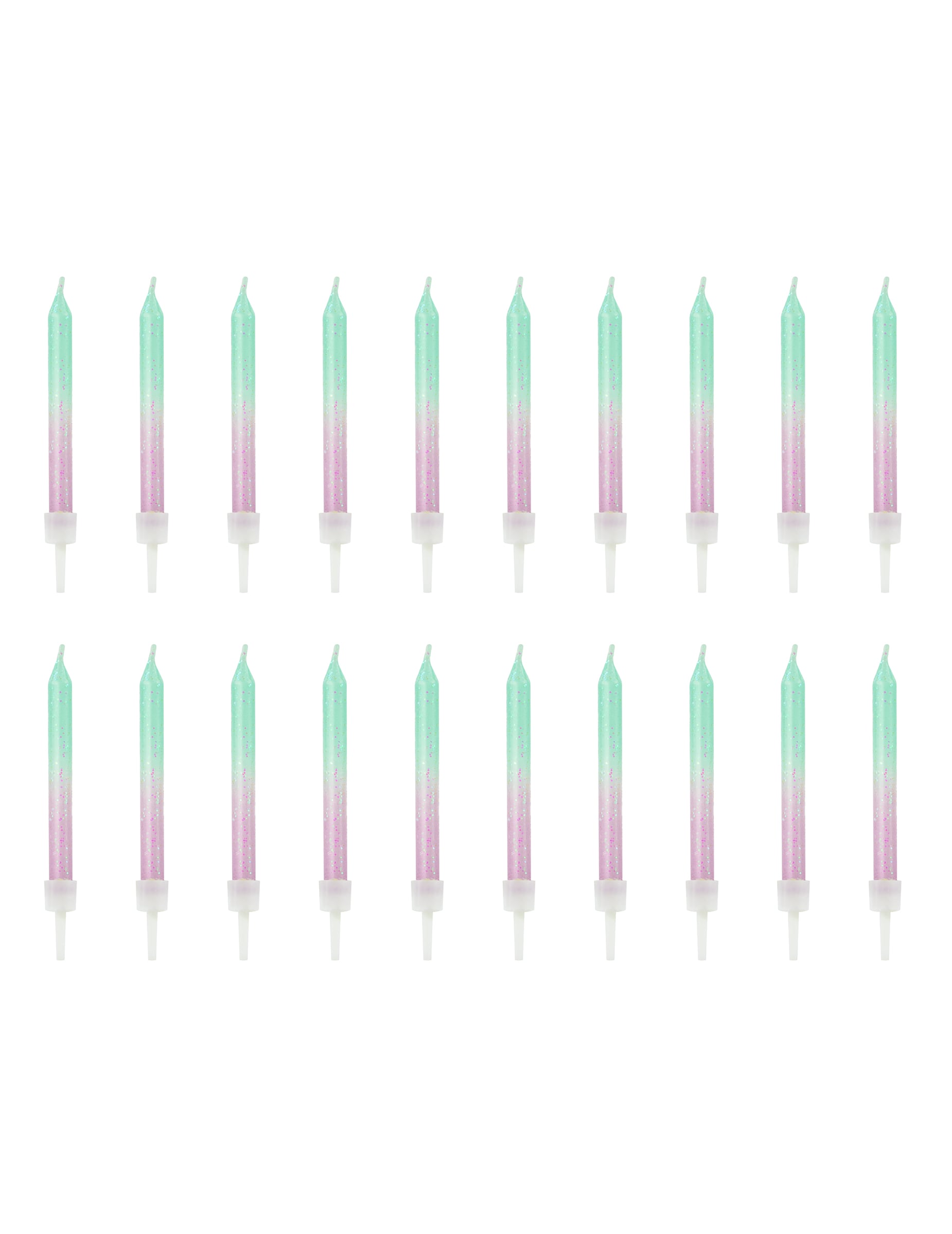 Vue de l'ensemble des 20 pièces des bougies d'anniversaire iridescentes