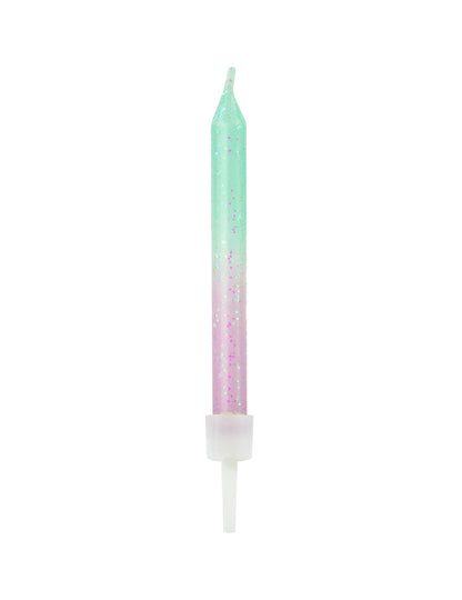 Bougies d'anniversaire iridescentes dégradé vert et rose pailleté