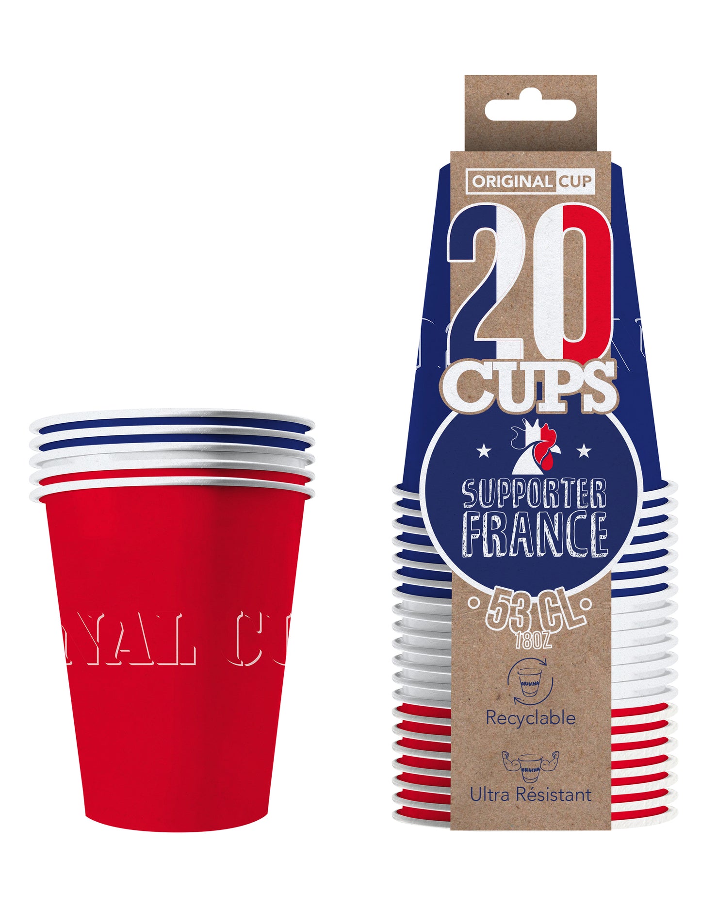 20 amerických pohárů recyklovatelné kartonové Francie 53 cl
