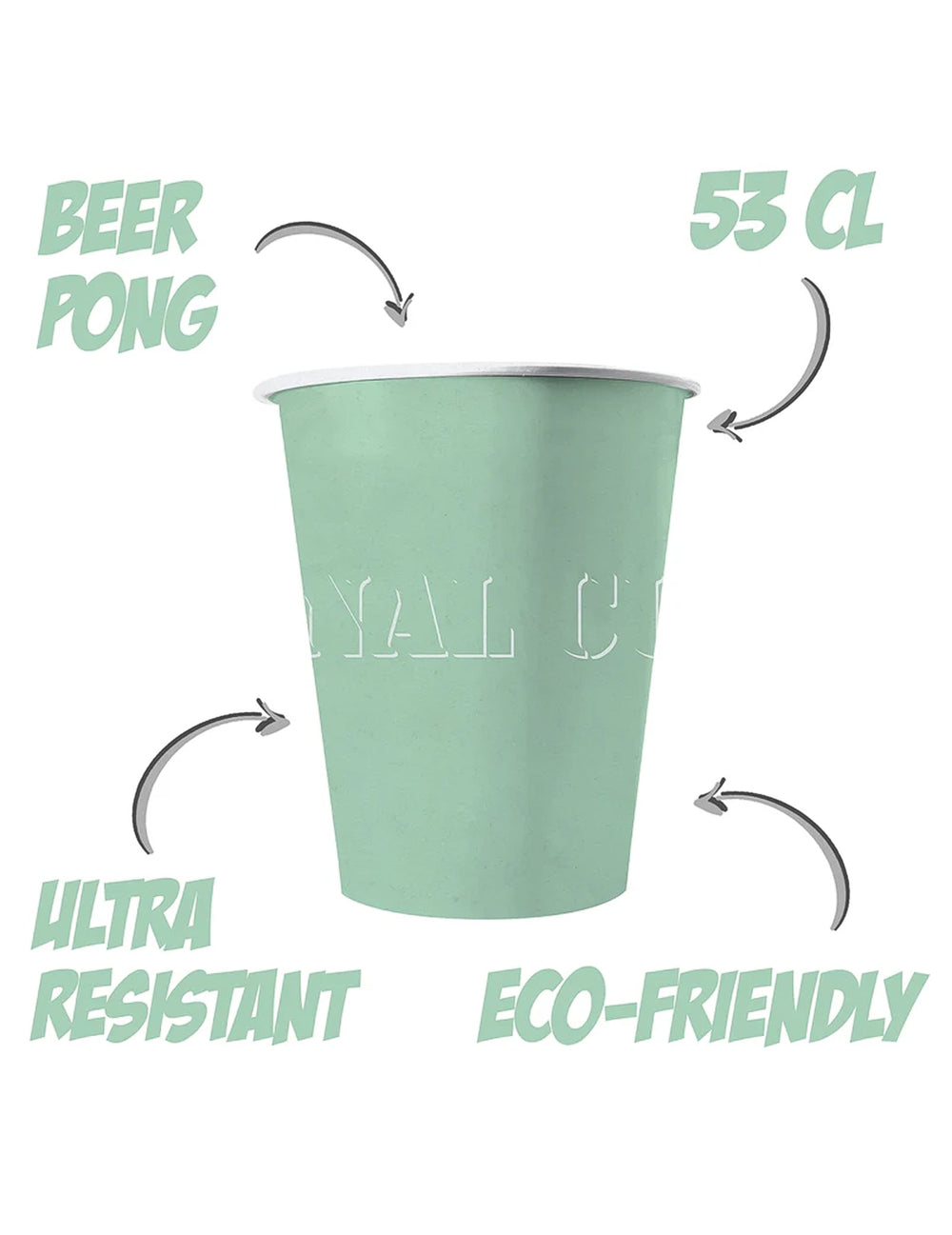 Détails et caractéristiques des gobelets américains carton recyclable menthe 53 cl